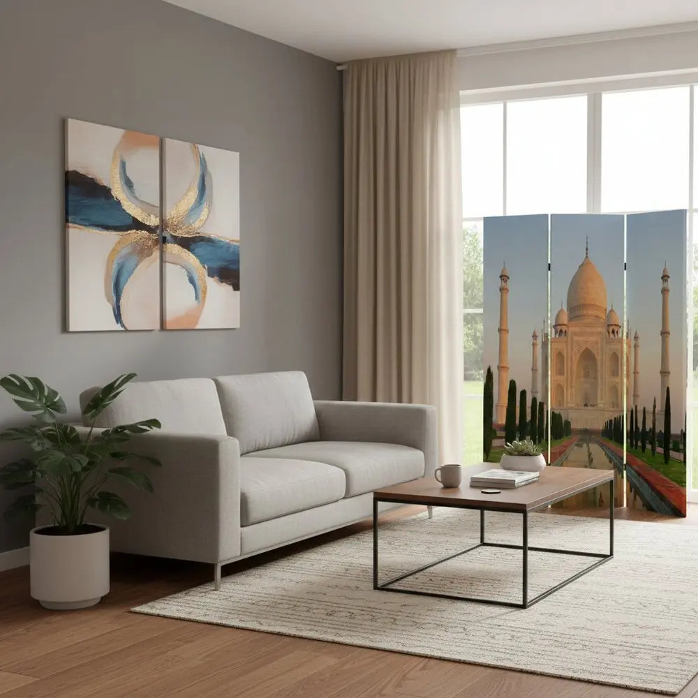 48" X 72" Multi Color Wood Canvas Taj Mahal Screen - NOBLE HOME INTERIORS