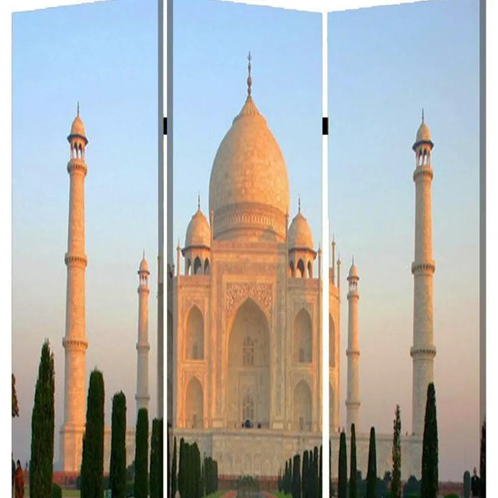 48" X 72" Multi Color Wood Canvas Taj Mahal Screen - NOBLE HOME INTERIORS