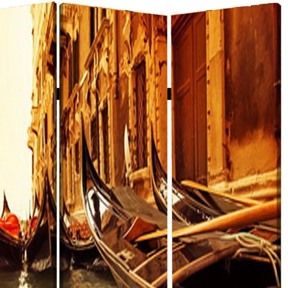 48" X 72" Multi Color Wood Canvas Venice Screen - NOBLE HOME INTERIORS