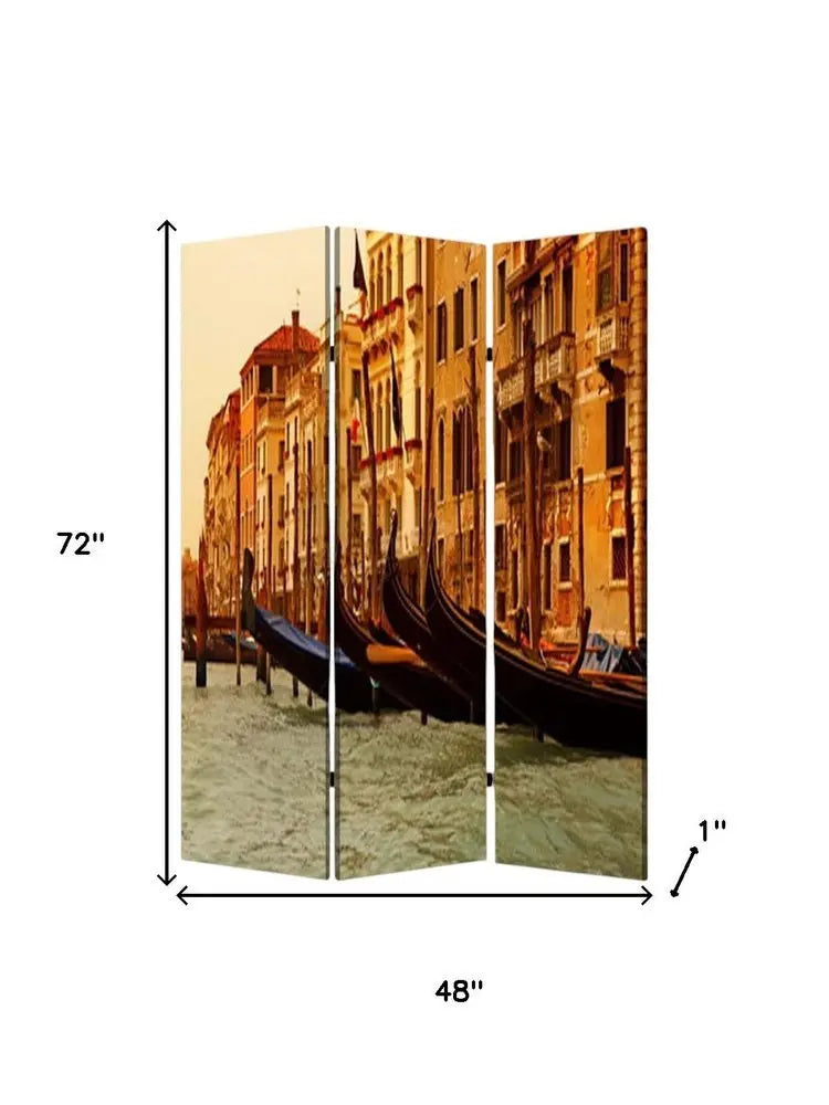 48" X 72" Multi Color Wood Canvas Venice Screen - NOBLE HOME INTERIORS