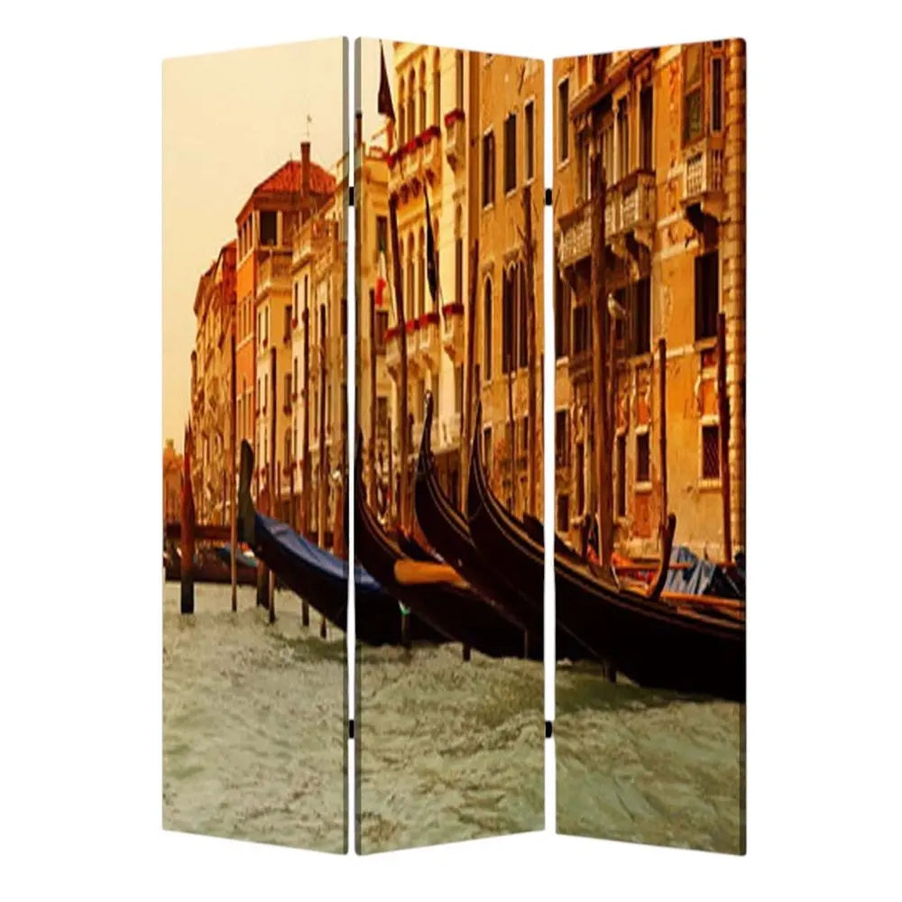 48" X 72" Multi Color Wood Canvas Venice Screen - NOBLE HOME INTERIORS