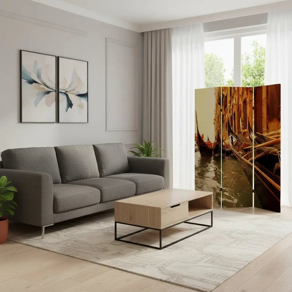 48" X 72" Multi Color Wood Canvas Venice Screen - NOBLE HOME INTERIORS