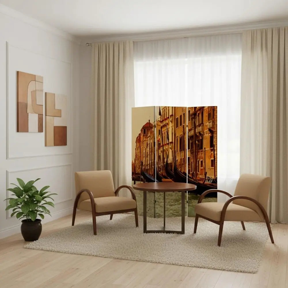 48" X 72" Multi Color Wood Canvas Venice Screen - NOBLE HOME INTERIORS