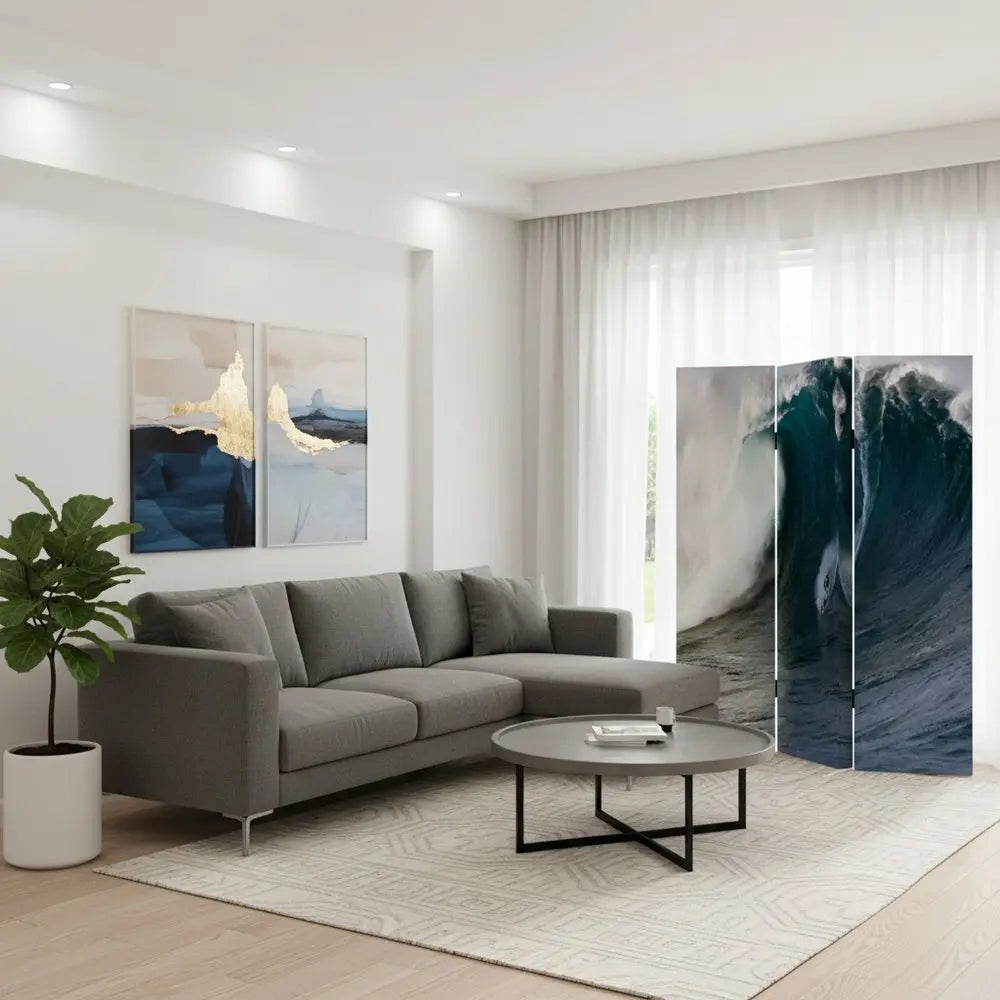 48 X 72 Multi Color Wood Canvas Wave Screen - NOBLE HOME INTERIORS