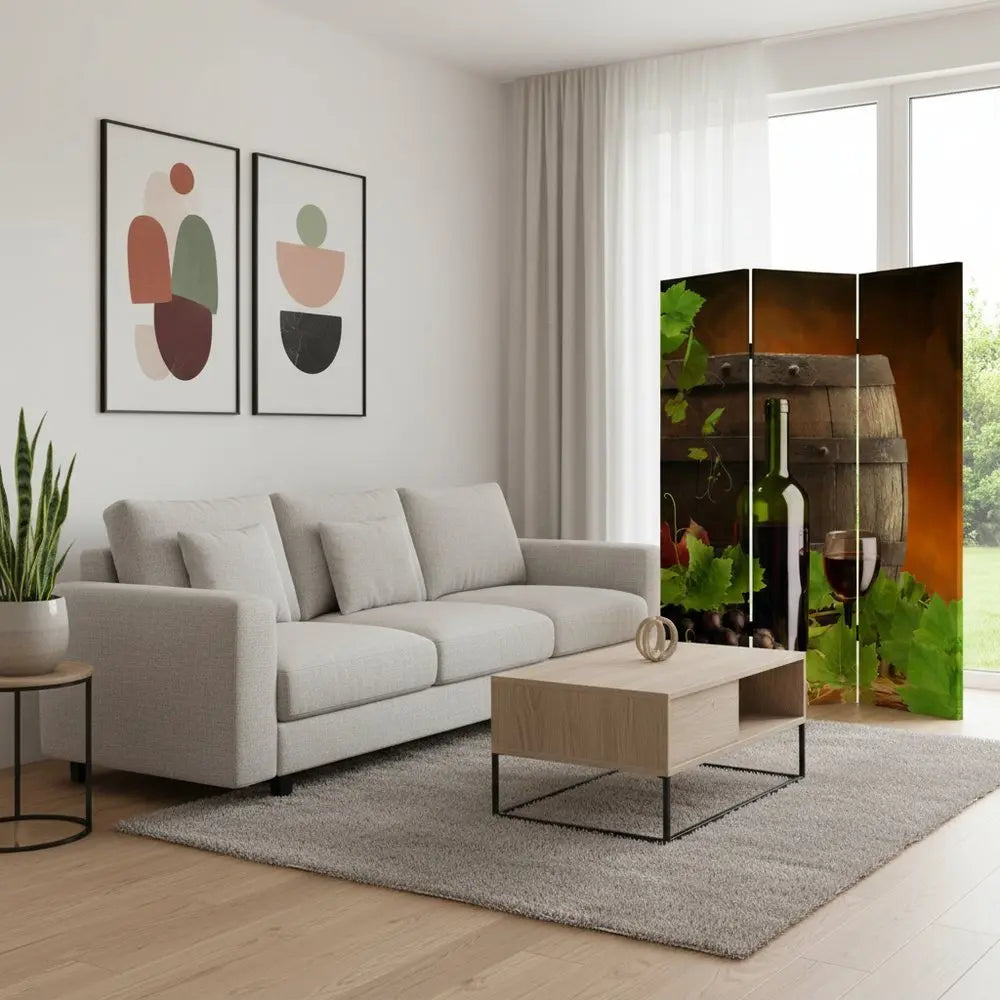 48" X 72" Multi Color Wood Canvas Wine Country Screen - NOBLE HOME INTERIORS