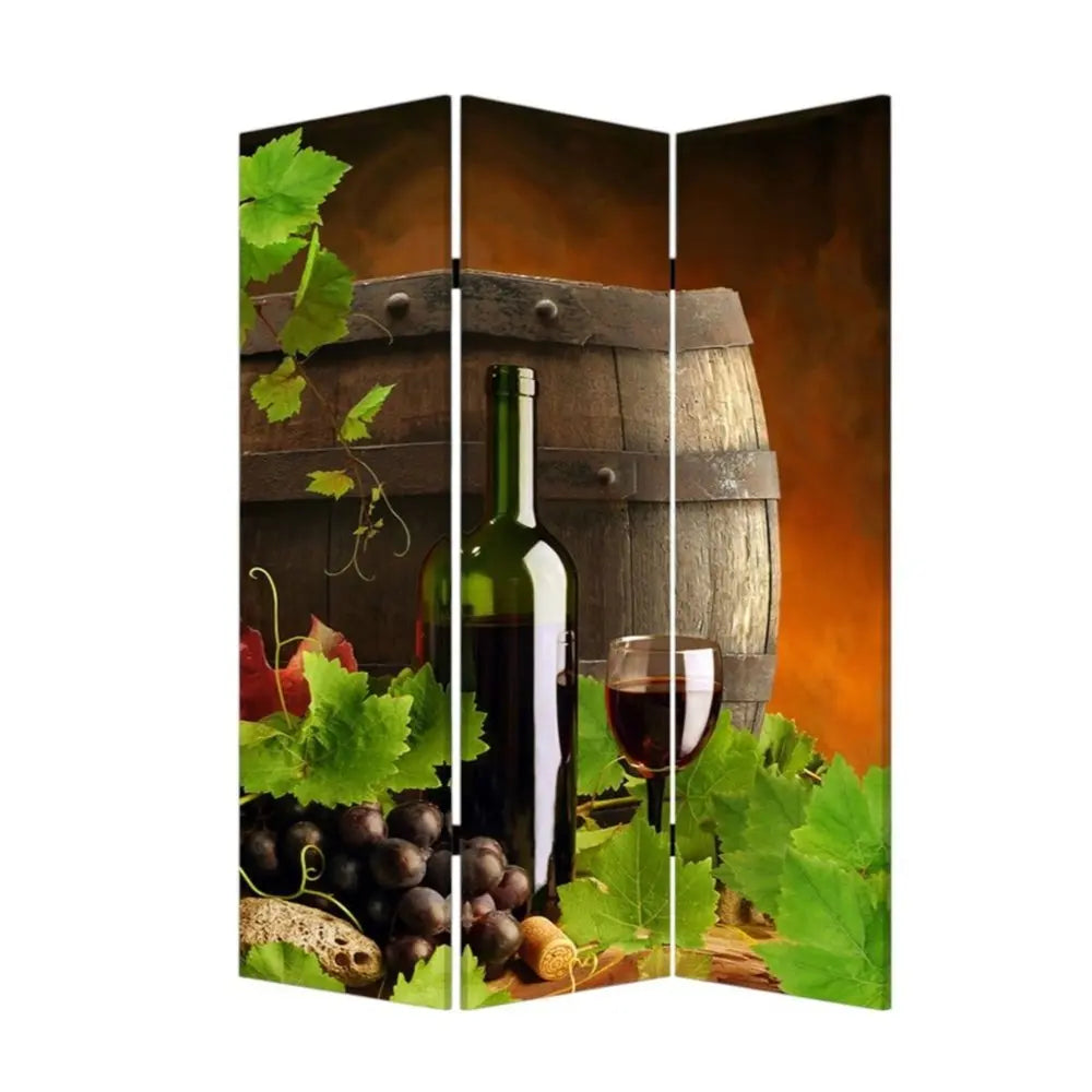 48" X 72" Multi Color Wood Canvas Wine Country Screen - NOBLE HOME INTERIORS