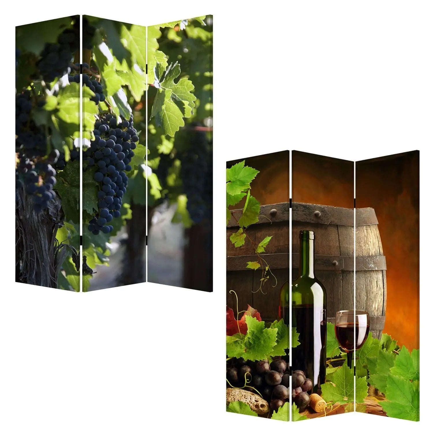 48" X 72" Multi Color Wood Canvas Wine Country Screen - NOBLE HOME INTERIORS