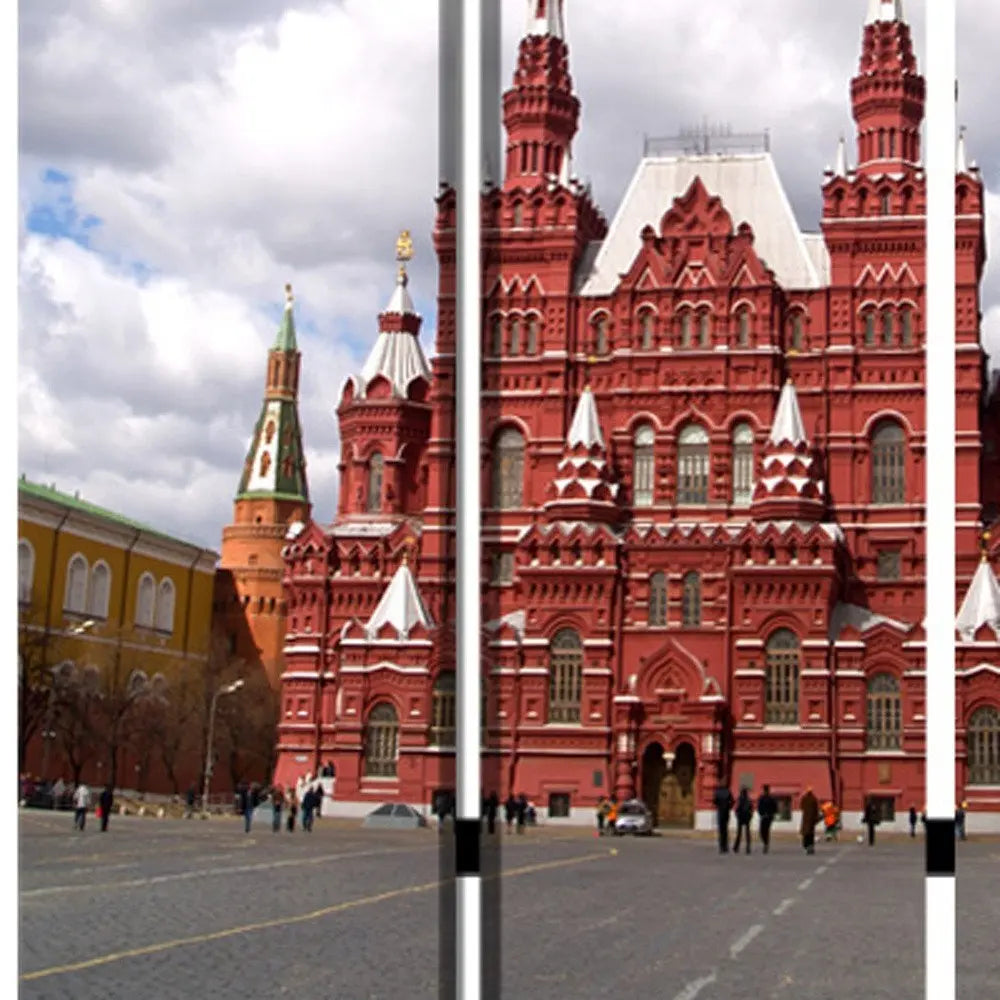 48" X 72" Red Blue and White Wood Canvas Russia Screen - NOBLE HOME INTERIORS