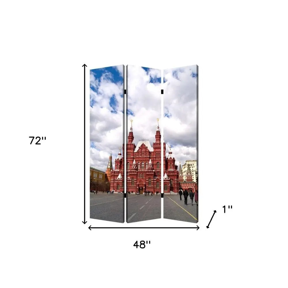 48" X 72" Red Blue and White Wood Canvas Russia Screen - NOBLE HOME INTERIORS