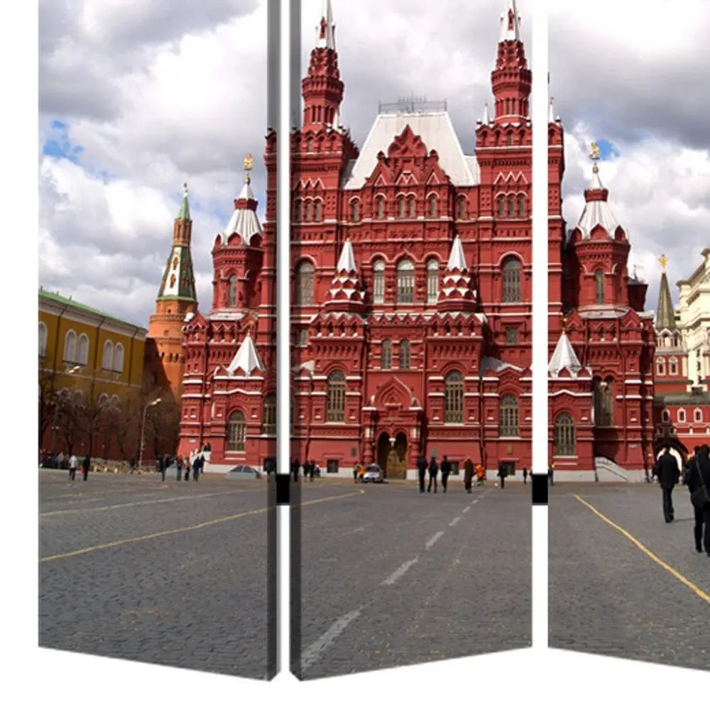 48" X 72" Red Blue and White Wood Canvas Russia Screen - NOBLE HOME INTERIORS