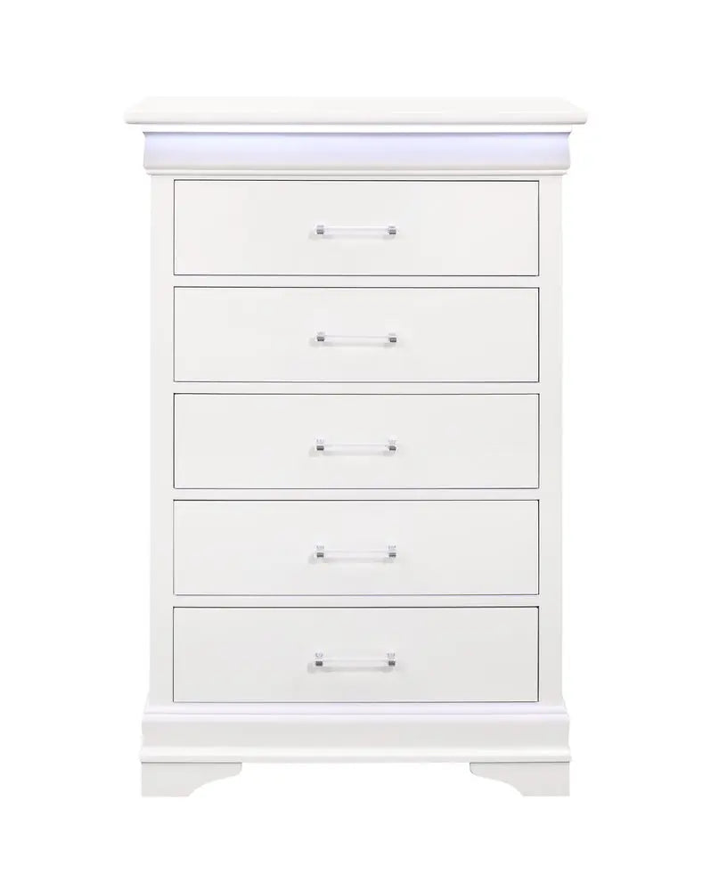 16" White Solid Wood Five Drawer Chest with LED Lighting HomeRoots