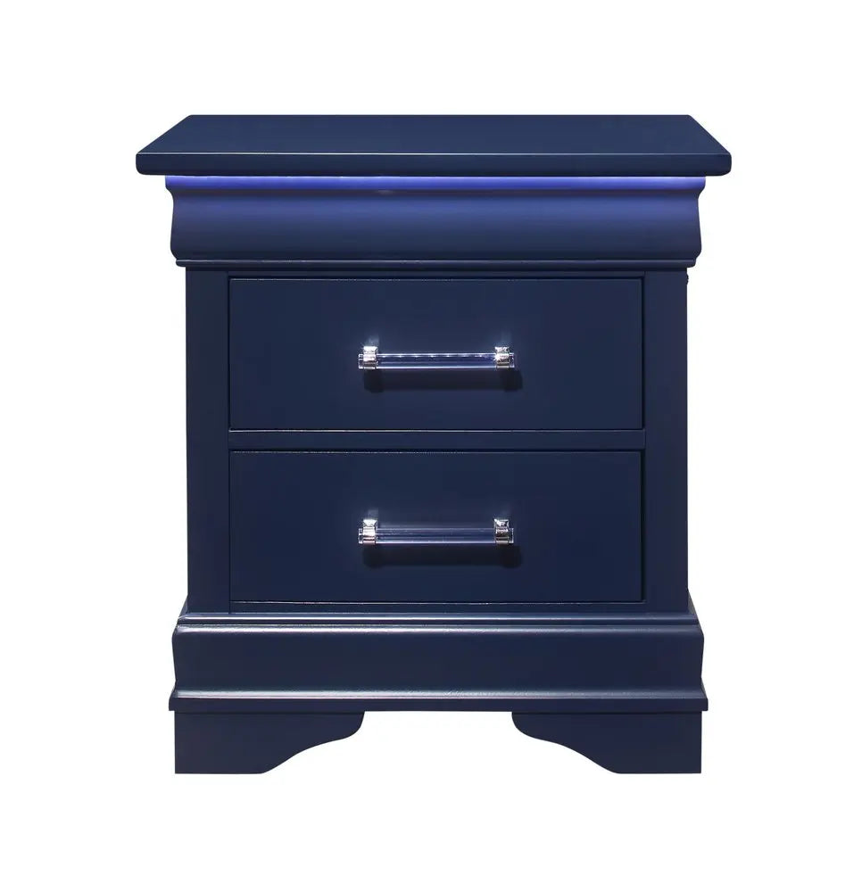 24" Blue Wood Lighted Two Drawer Nightstand HomeRoots