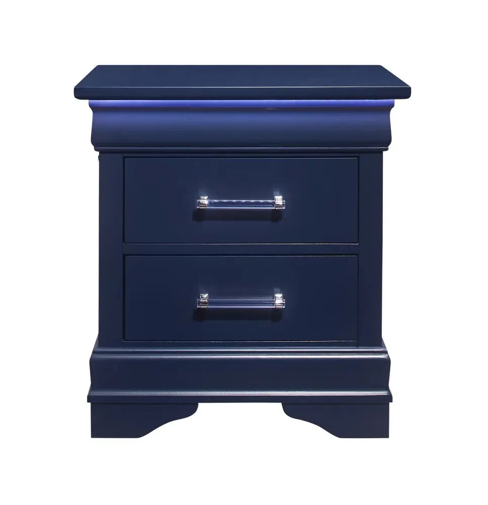 24" Blue Wood Lighted Two Drawer Nightstand HomeRoots
