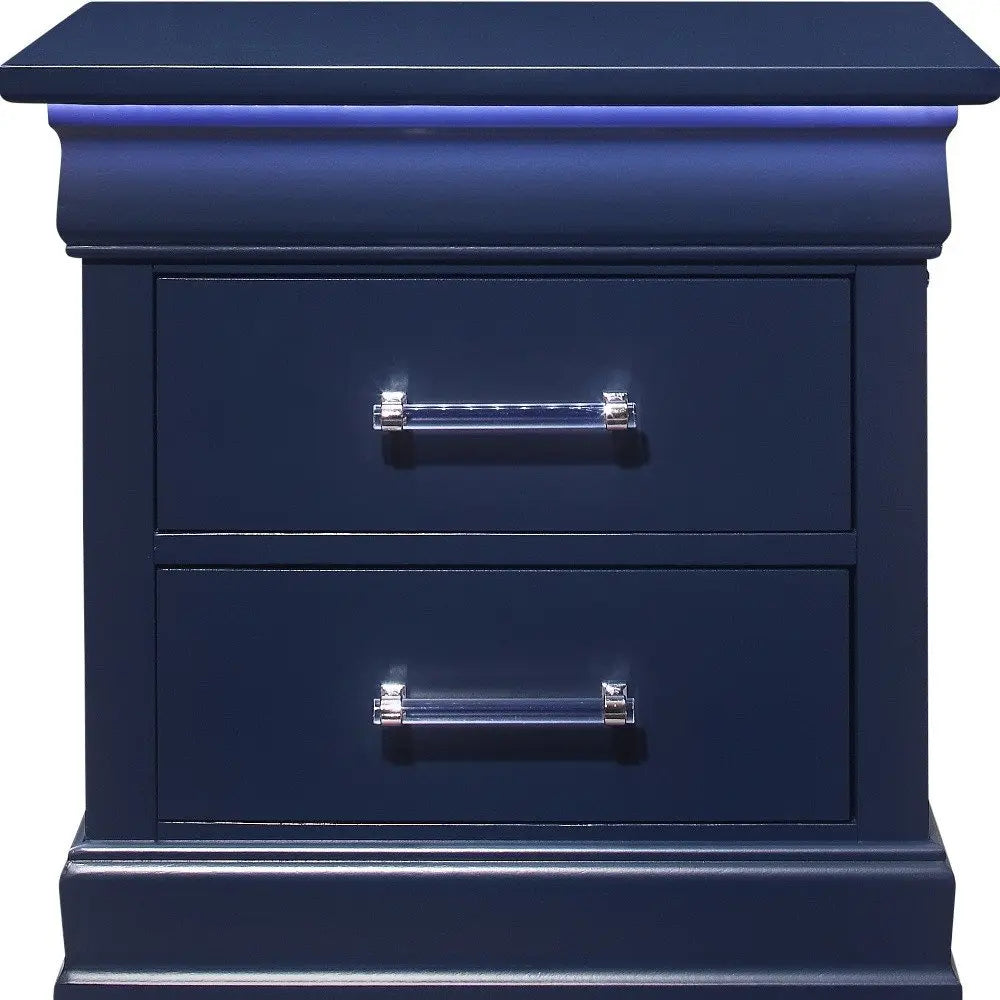 24" Blue Wood Lighted Two Drawer Nightstand HomeRoots