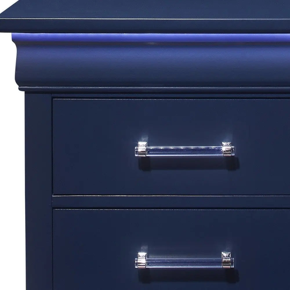 24" Blue Wood Lighted Two Drawer Nightstand HomeRoots