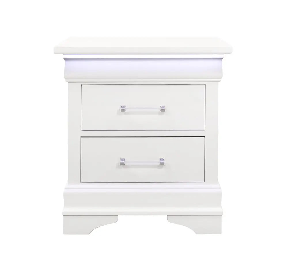 24" White Wood Lighted Two Drawer Nightstand HomeRoots