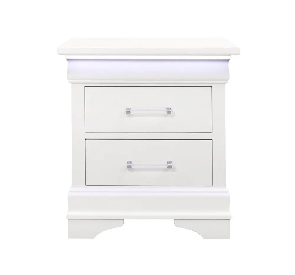 24" White Wood Lighted Two Drawer Nightstand HomeRoots