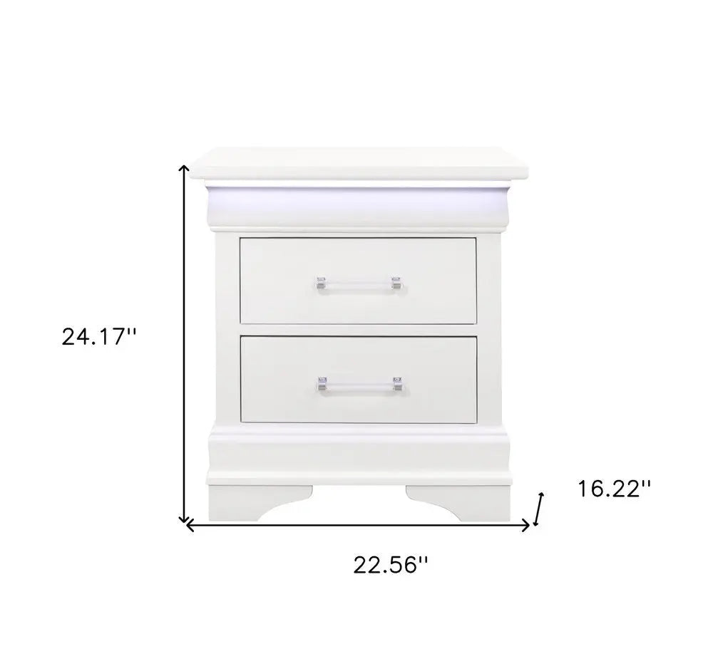 24" White Wood Lighted Two Drawer Nightstand HomeRoots