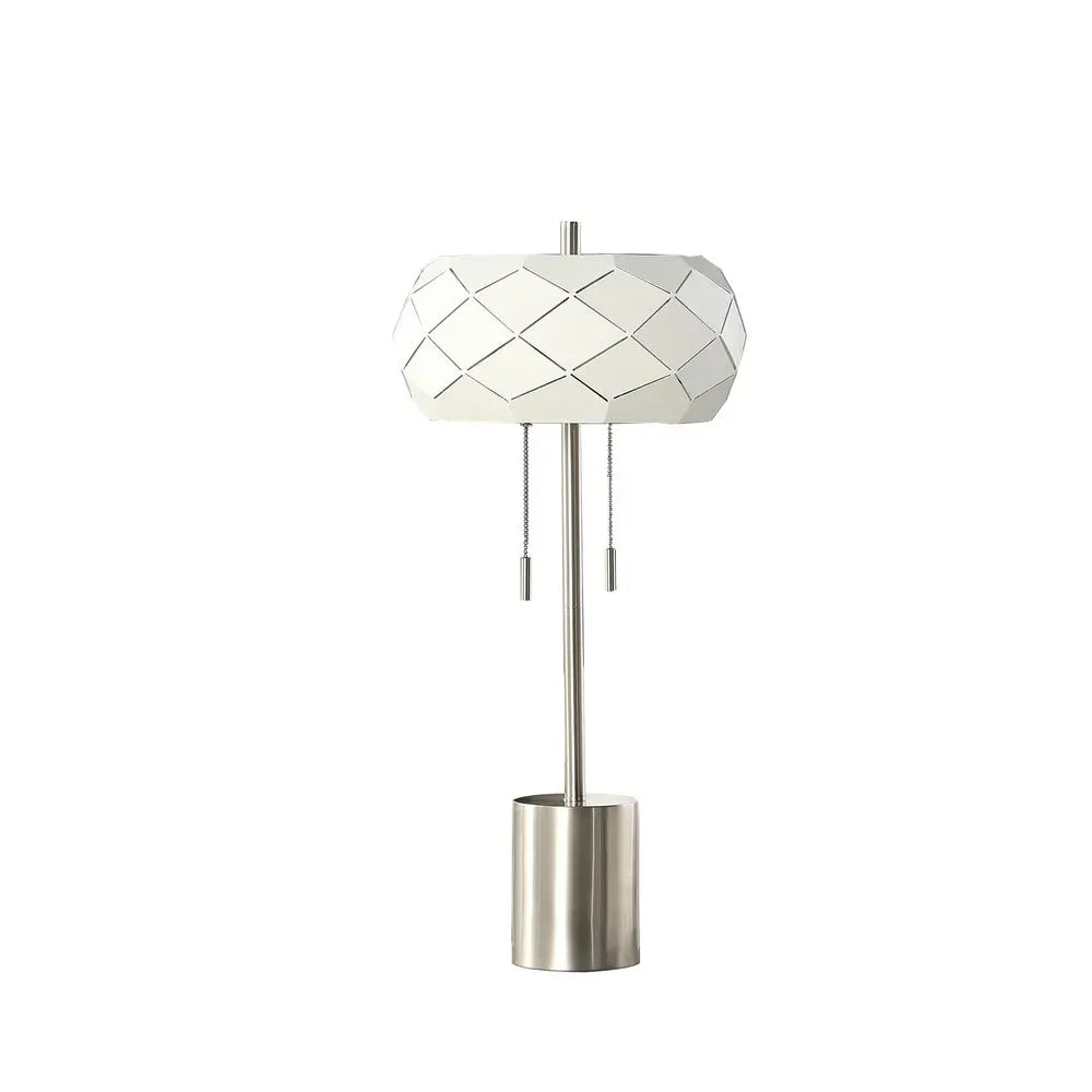 28" Silver Metal Table Lamp With Geometric Laser Cut Metal Shade HomeRoots