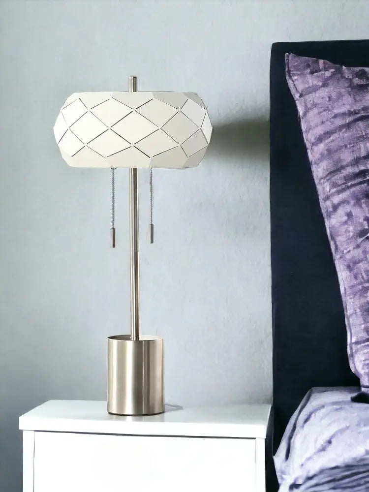 28" Silver Metal Table Lamp With Geometric Laser Cut Metal Shade HomeRoots