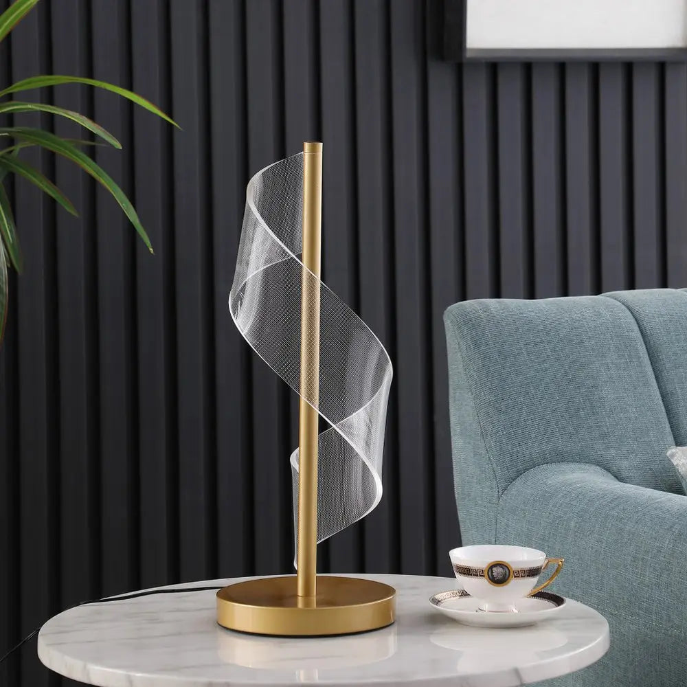 19" Gold Modern Swirl Metal and  Acrylic LED Table Lamp HomeRoots