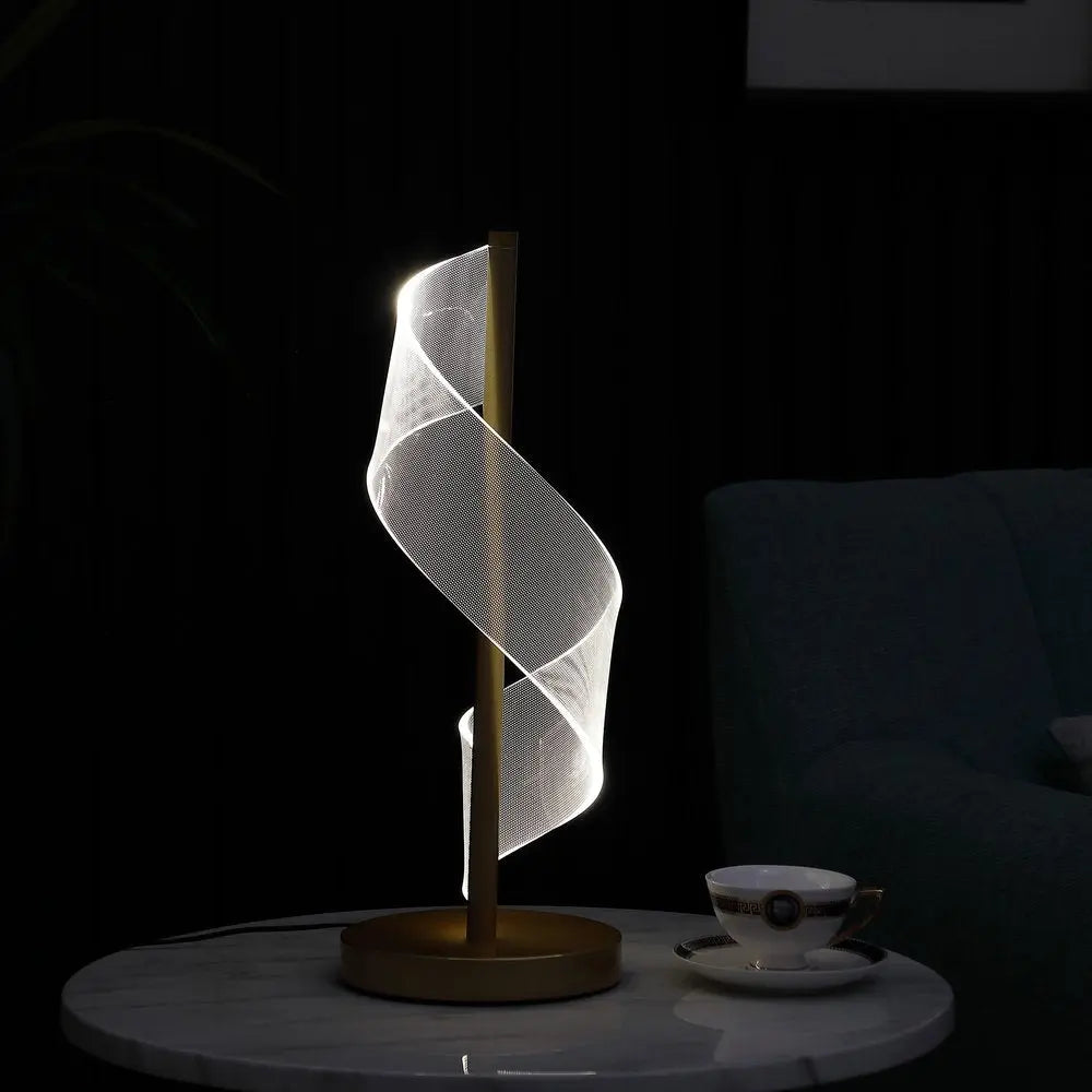 19" Gold Modern Swirl Metal and  Acrylic LED Table Lamp HomeRoots