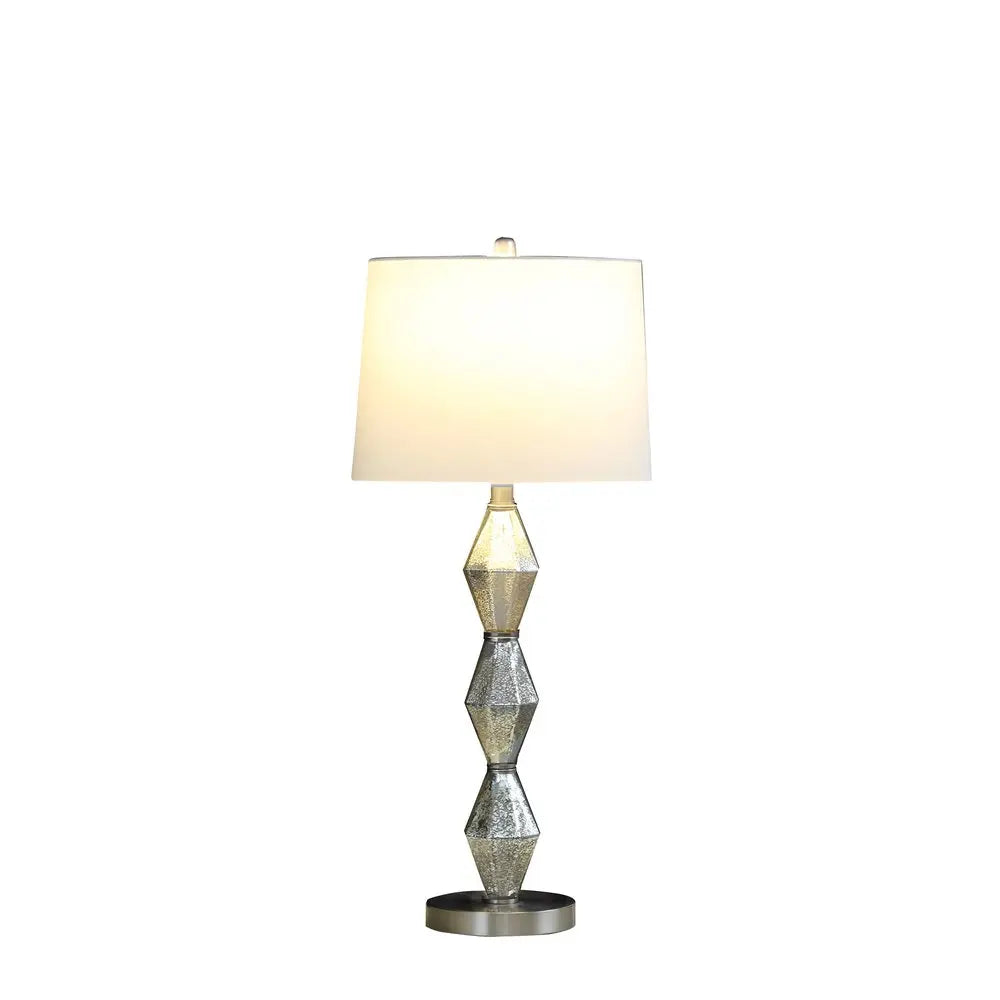 30" Brushed Silver Geo Glass Table Lamp With White Shade HomeRoots