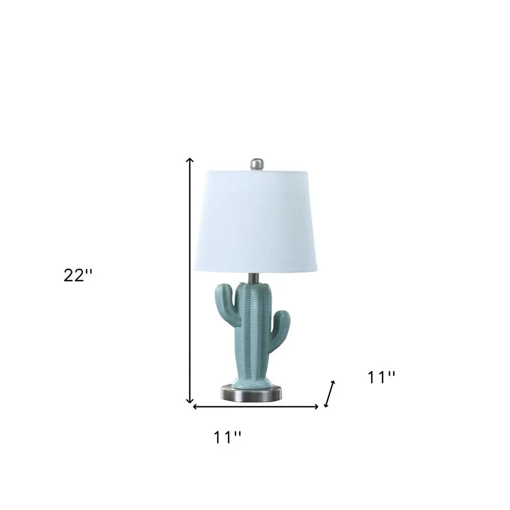 22" Pale Blue Green Ceramic Cactus Table Lamp With White Shade HomeRoots