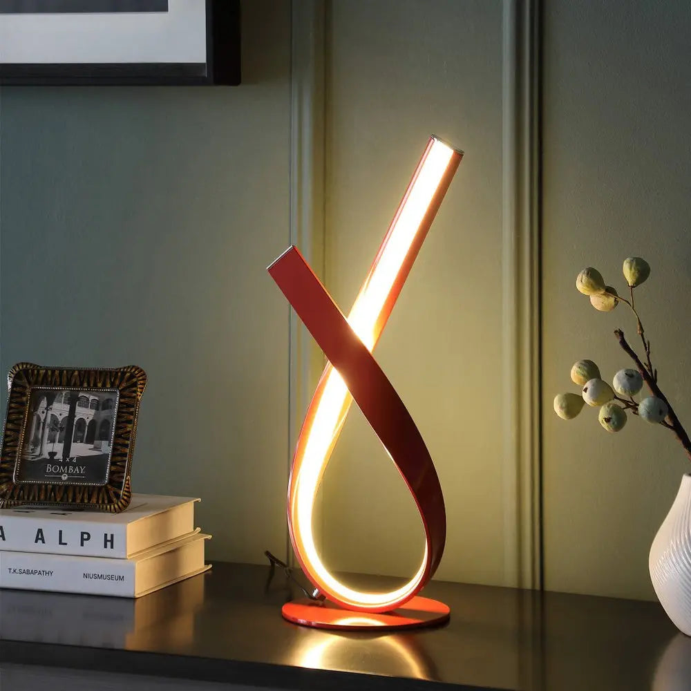 17" Red Modern Abstract Ribbons Table Lamp HomeRoots