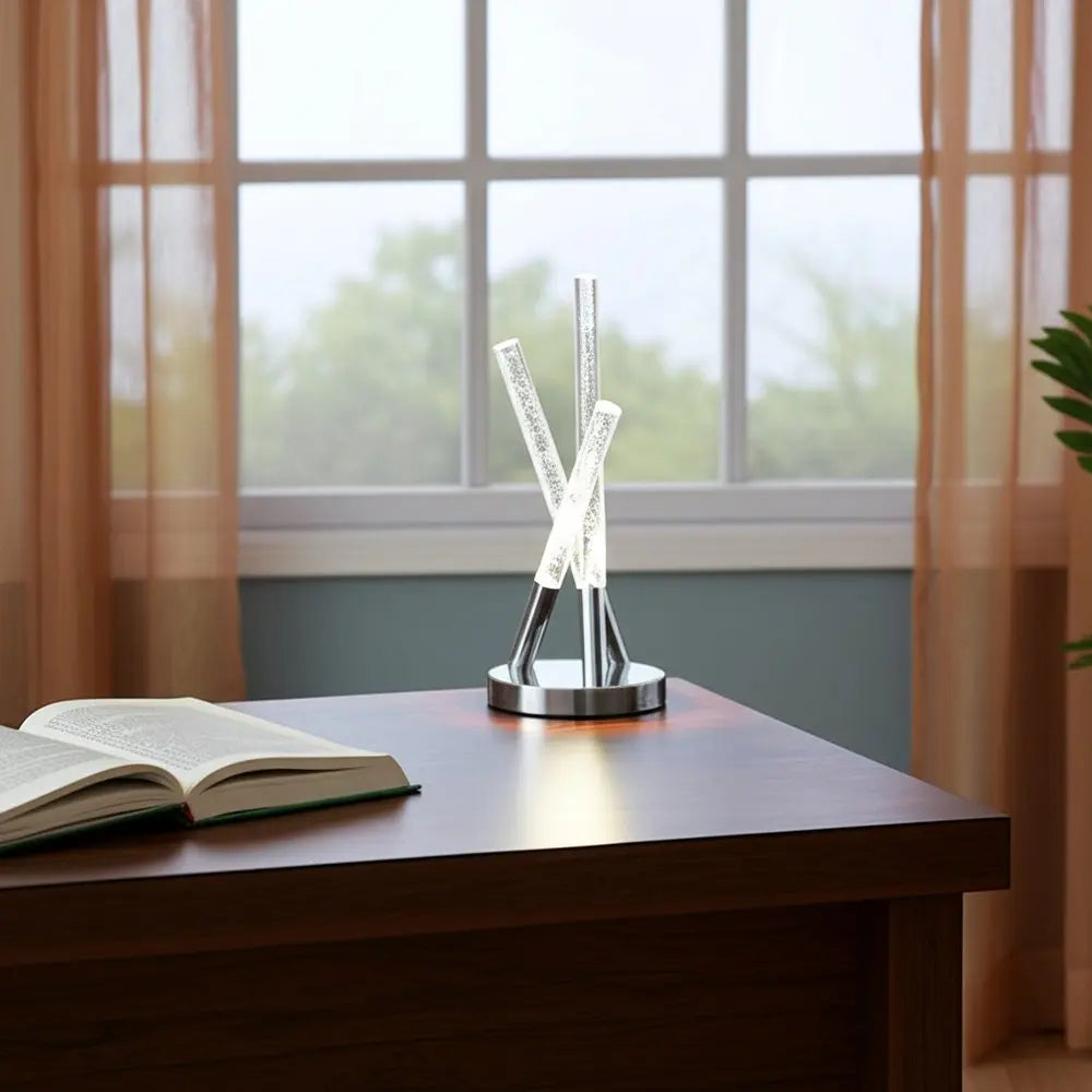 15" Silver Acrylic and Metal Three Rod Abstract  Table Lamp