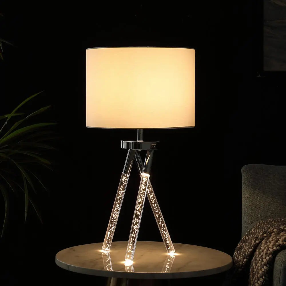 26" Silver and LED Acrylic Tripod Table Lamp With White Shade HomeRoots