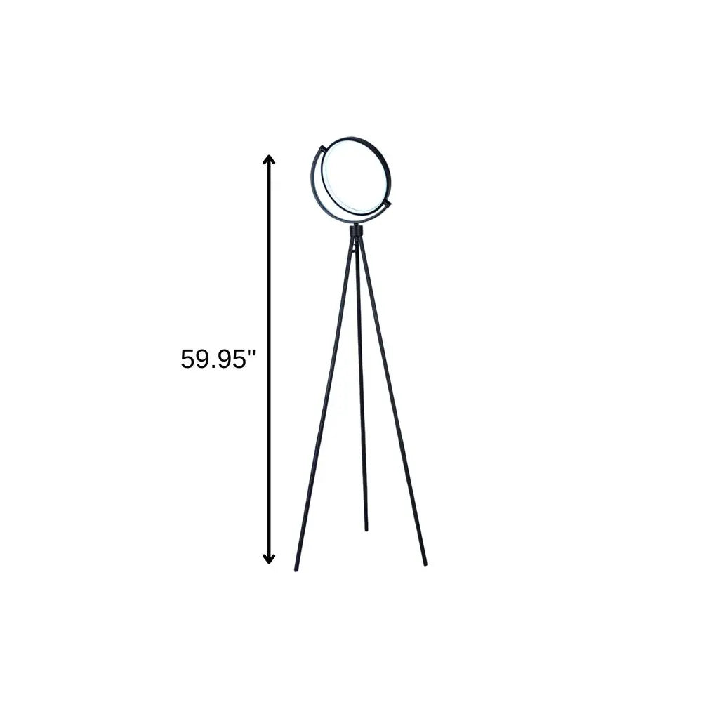 60" Black LED Tripod Floor Lamp With Black Metal Novelty Shade HomeRoots