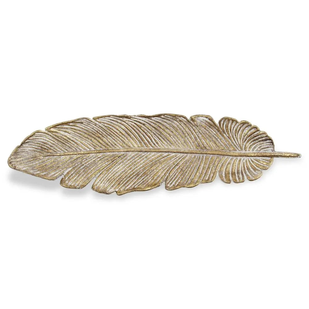 18" Gold Feather Metal Handmade Tray HomeRoots