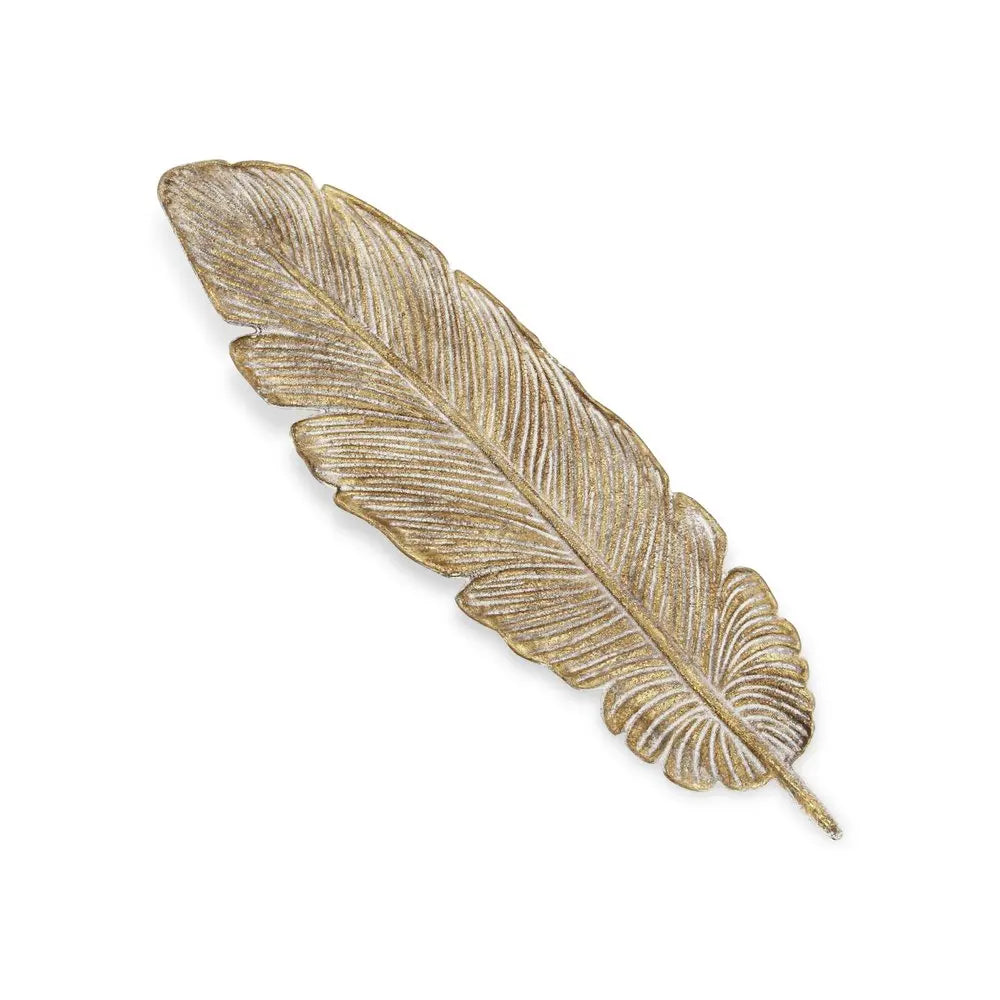 18" Gold Feather Metal Handmade Tray HomeRoots