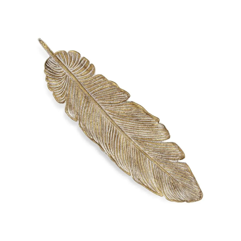 18" Gold Feather Metal Handmade Tray HomeRoots