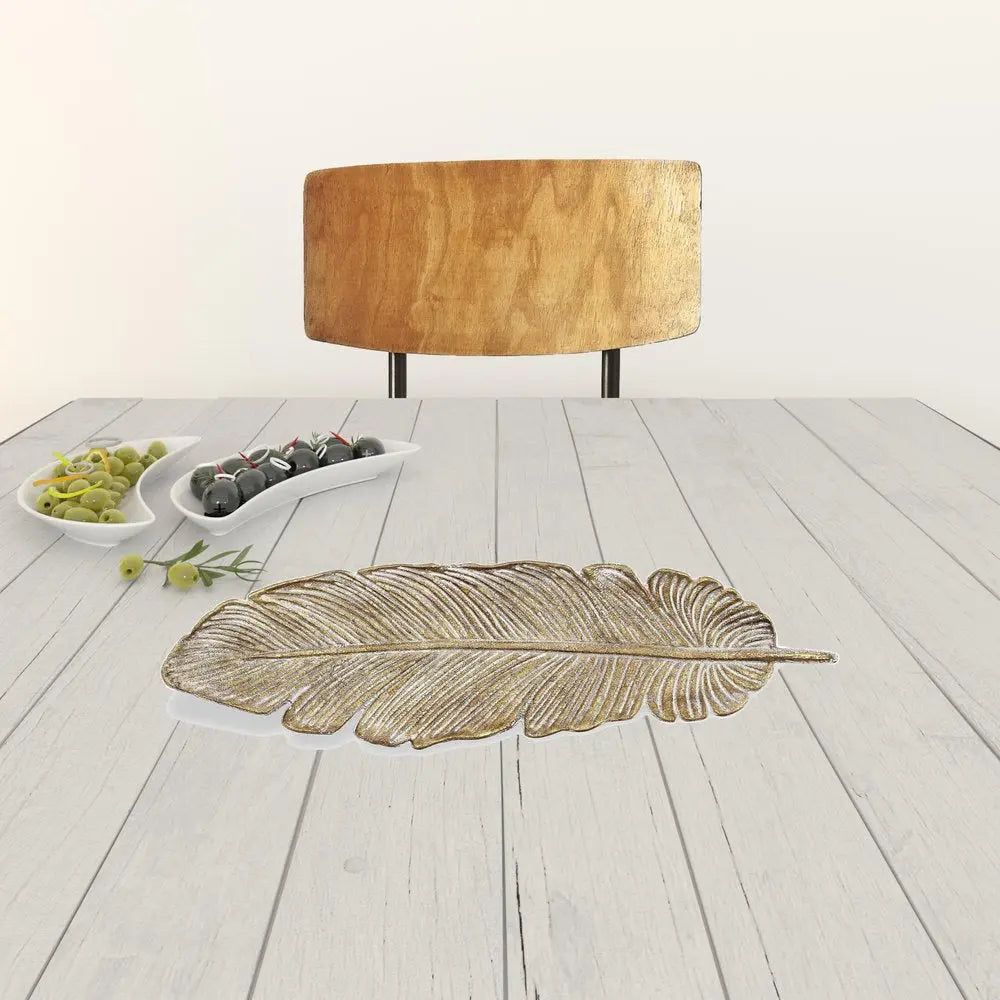 18" Gold Feather Metal Handmade Tray HomeRoots
