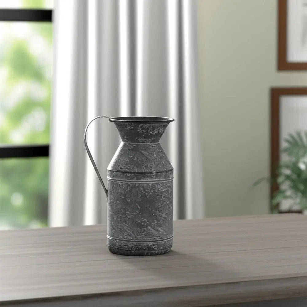 11" Gray Metal Jug Vase HomeRoots