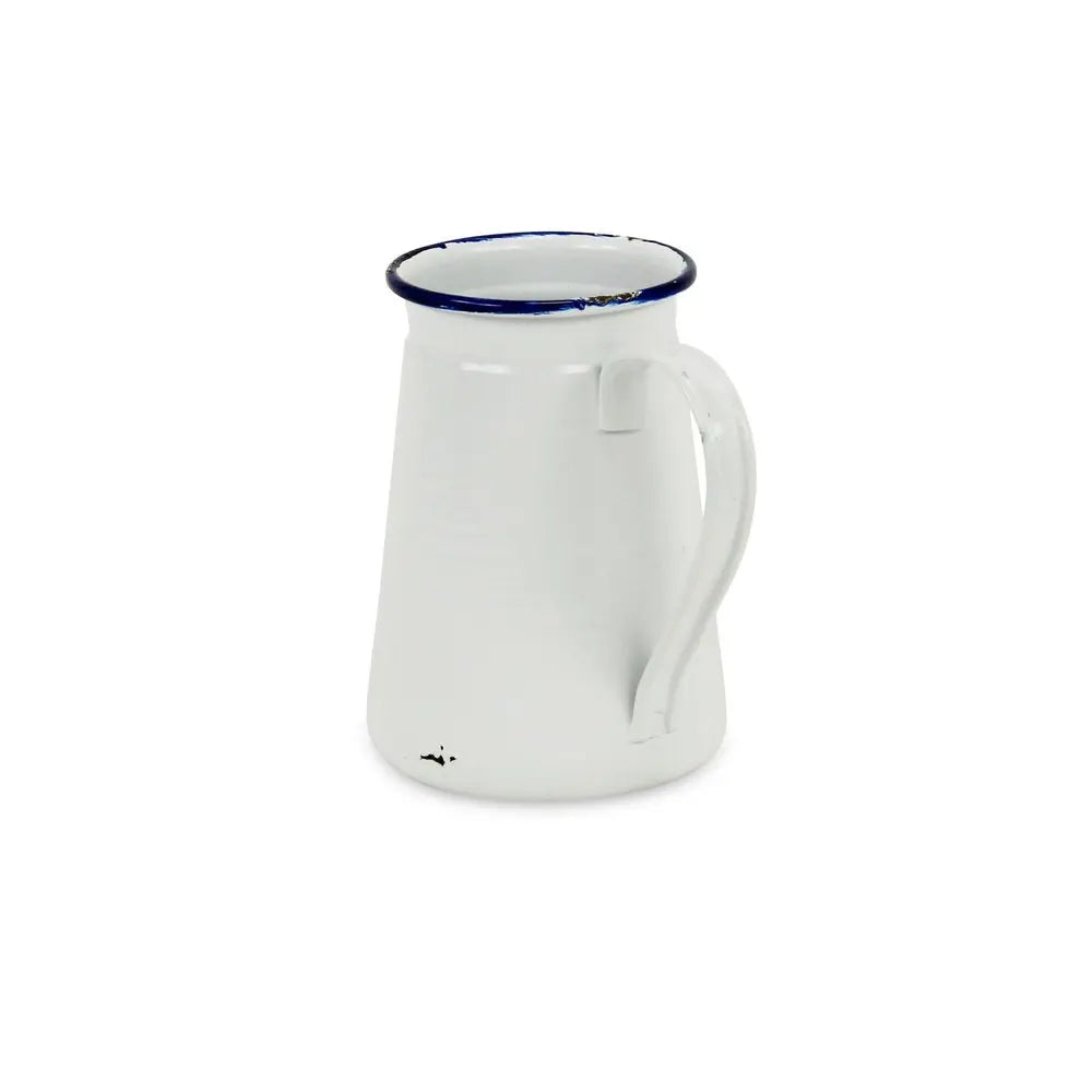 6" White and Blue Metal Jug Vase HomeRoots