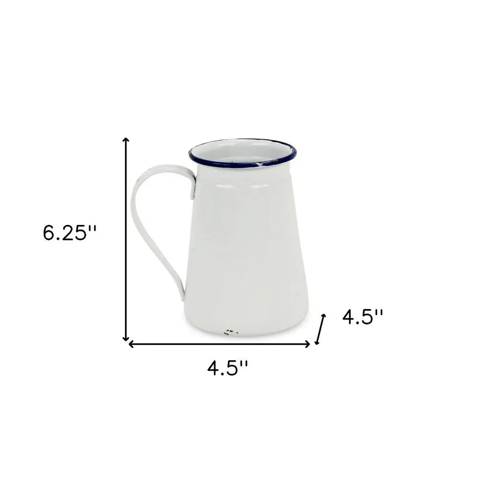 6" White and Blue Metal Jug Vase HomeRoots