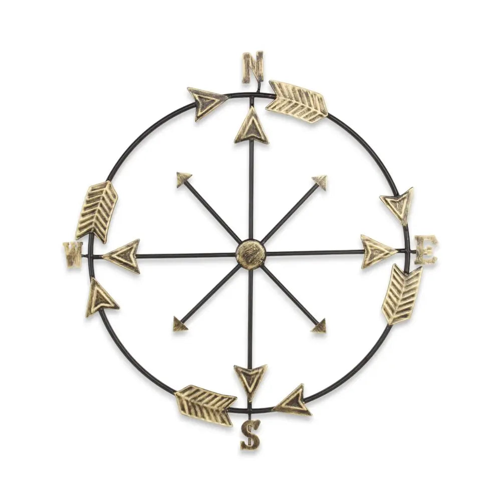 26" X 25" Brass and Black Metal Distressed Compass Wall Decor HomeRoots