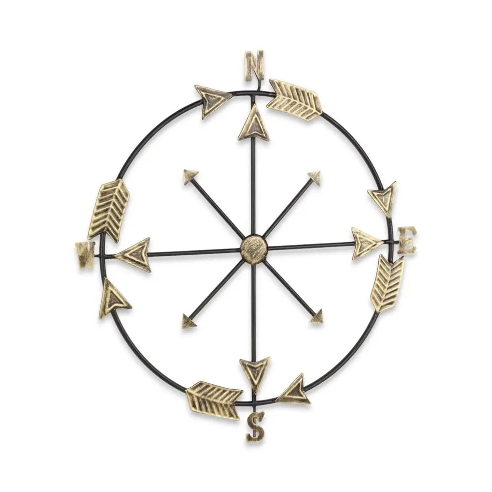 26" X 25" Brass and Black Metal Distressed Compass Wall Decor HomeRoots
