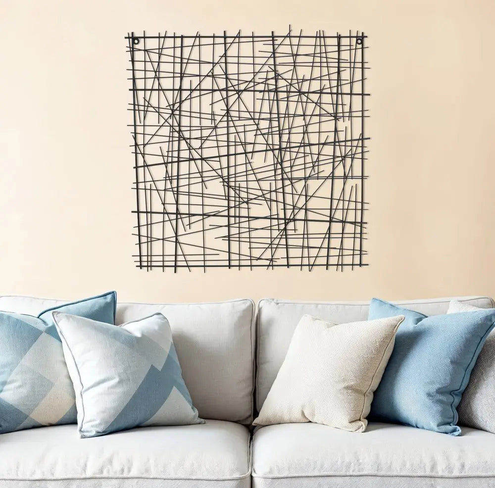 32" X 32" Black Handcrafted Abstract Lines Metal Hanging Dimensional Sculpture HomeRoots