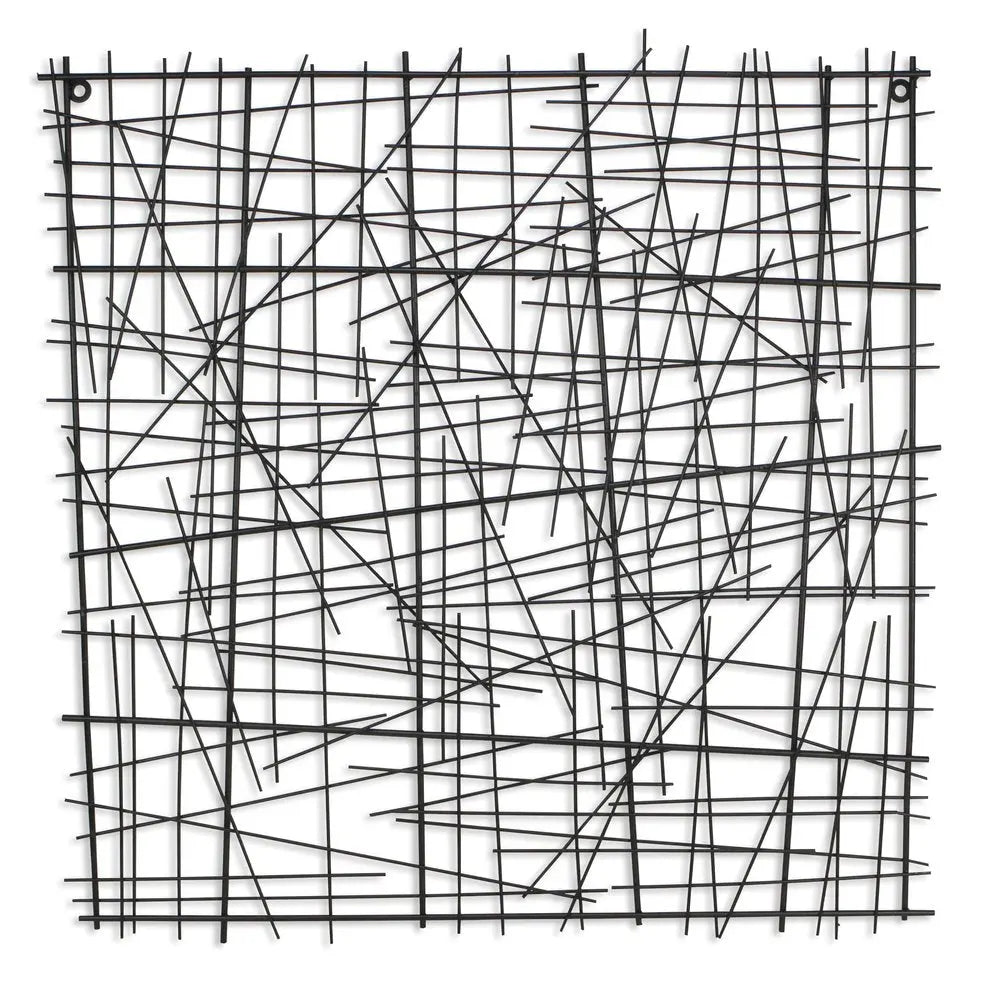 32" X 32" Black Handcrafted Abstract Lines Metal Hanging Dimensional Sculpture HomeRoots