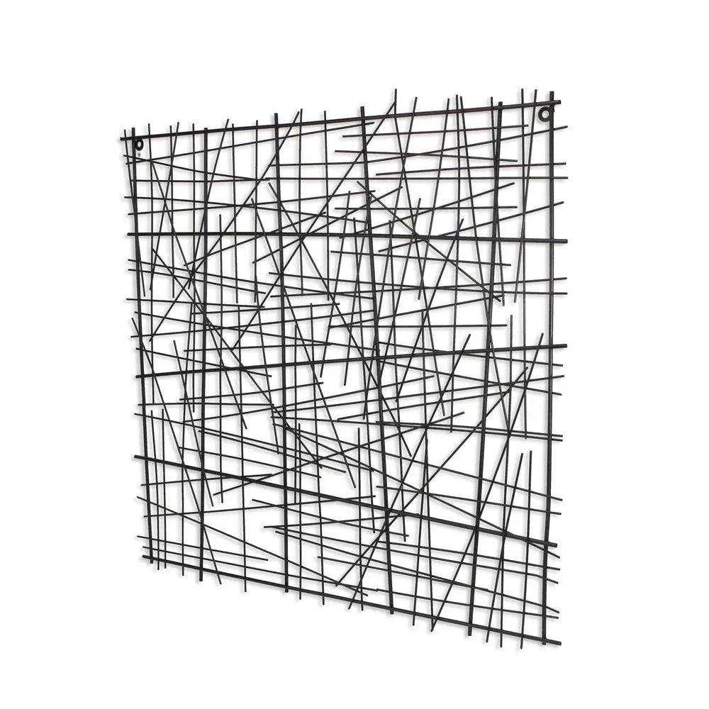 32" X 32" Black Handcrafted Abstract Lines Metal Hanging Dimensional Sculpture HomeRoots
