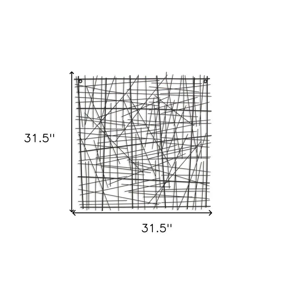 32" X 32" Black Handcrafted Abstract Lines Metal Hanging Dimensional Sculpture HomeRoots