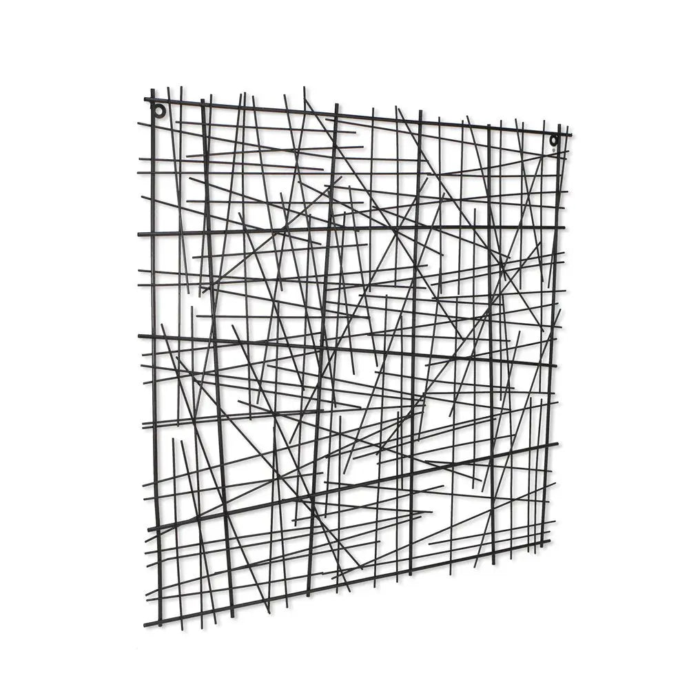 32" X 32" Black Handcrafted Abstract Lines Metal Hanging Dimensional Sculpture HomeRoots