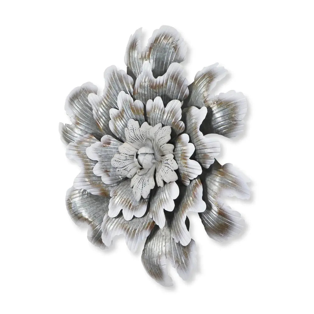 27" X 27" Gray and Off White Galvanized Metal Flower Hanging Dimensional Sculpture HomeRoots