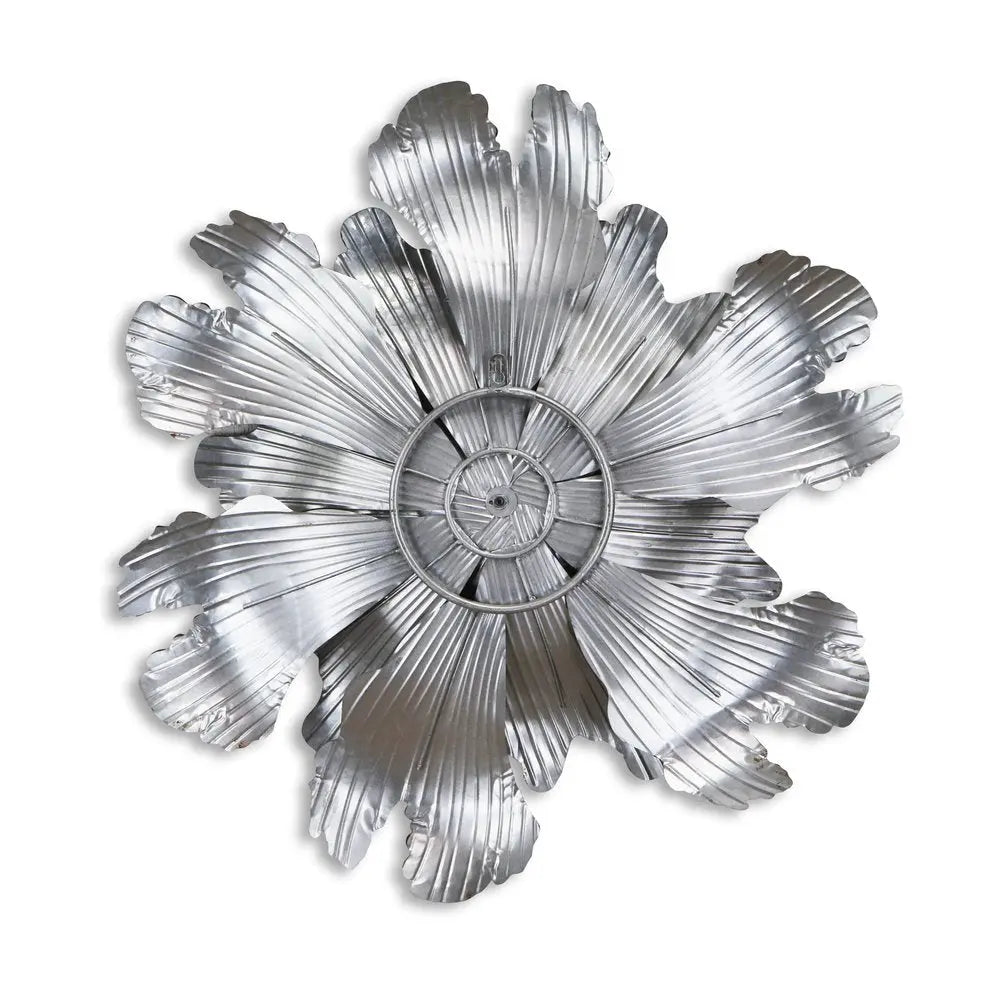 27" X 27" Gray and Off White Galvanized Metal Flower Hanging Dimensional Sculpture HomeRoots