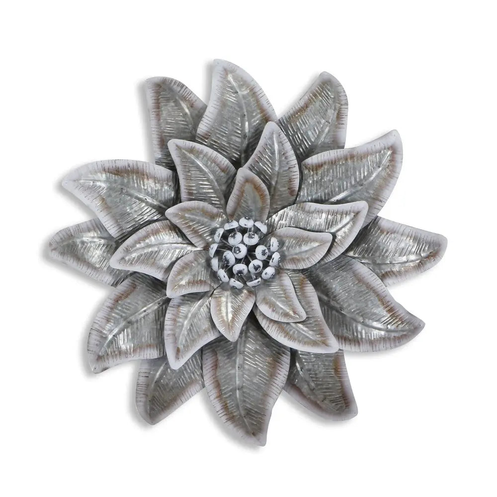 27" X 27" Gray and Off White Galvanized Metal Flower Hanging Dimensional Sculpture HomeRoots