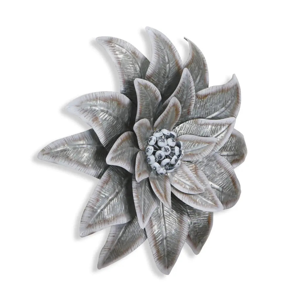 27" X 27" Gray and Off White Galvanized Metal Flower Hanging Dimensional Sculpture HomeRoots